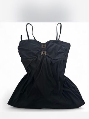 Miraclesuit Black Ruched One-Piece Swimdress with Front Buckles